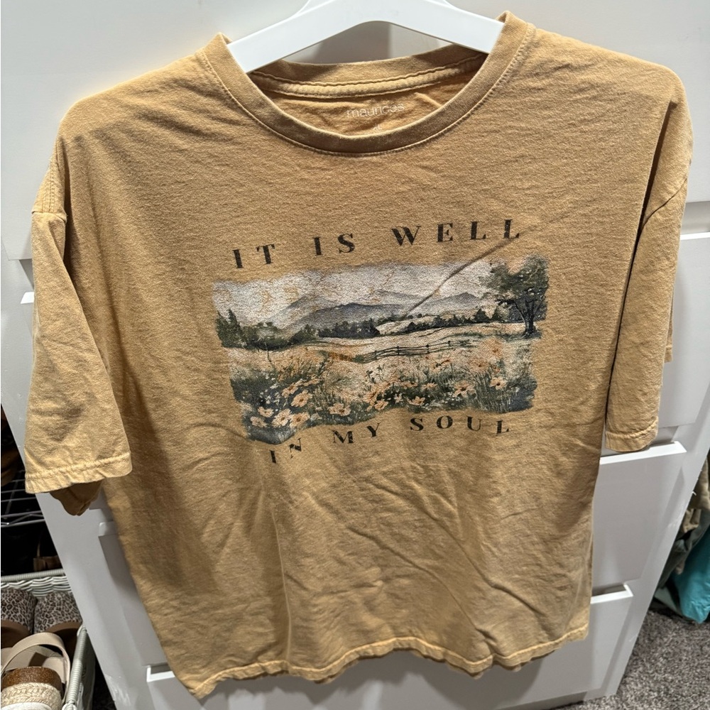 Maurices Mustard Graphic Tee with Landscape Design